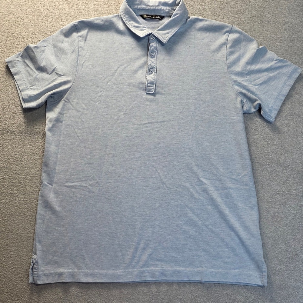 TravisMathew Golf Polo Shirt Mens L Light Blue Performance Short Sleeve Cotton